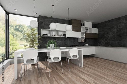 Stylish modern black and white kitchen interior © XtravaganT