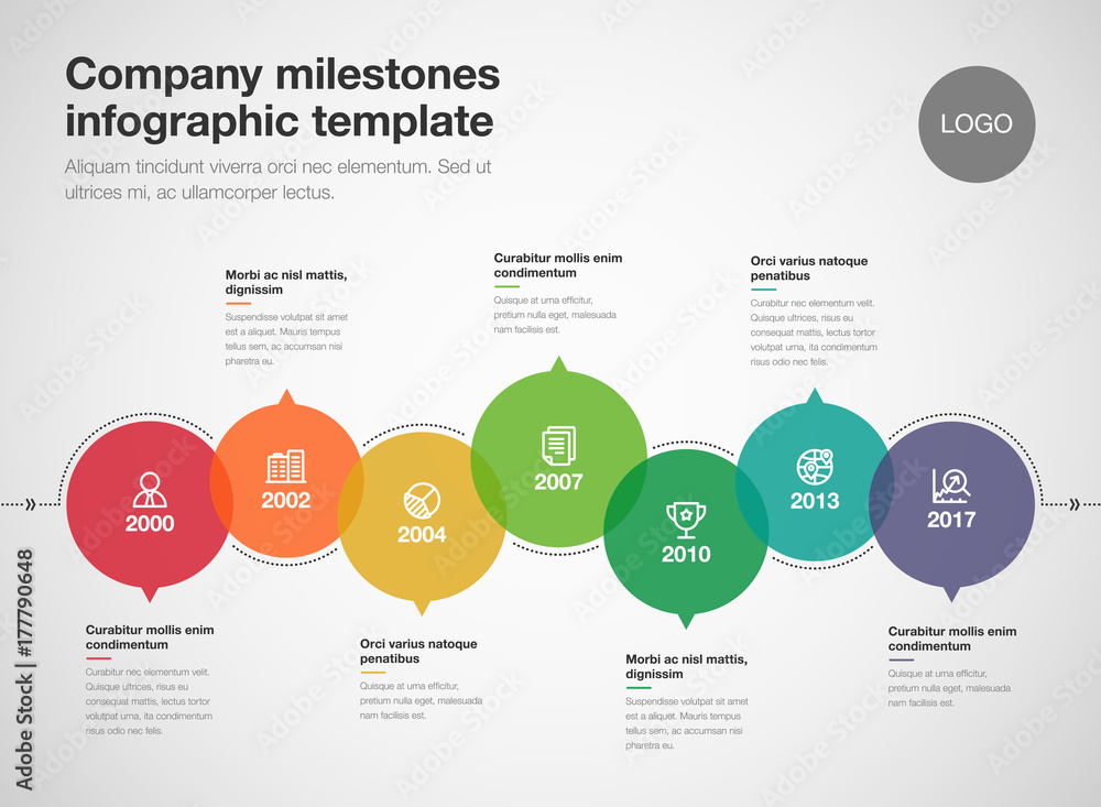 Vector infographic company milestones timeline template isolated on light background. Easy to use for your design. Vector infographic company milestones timeline template isolated on light background. Easy to use for your design.