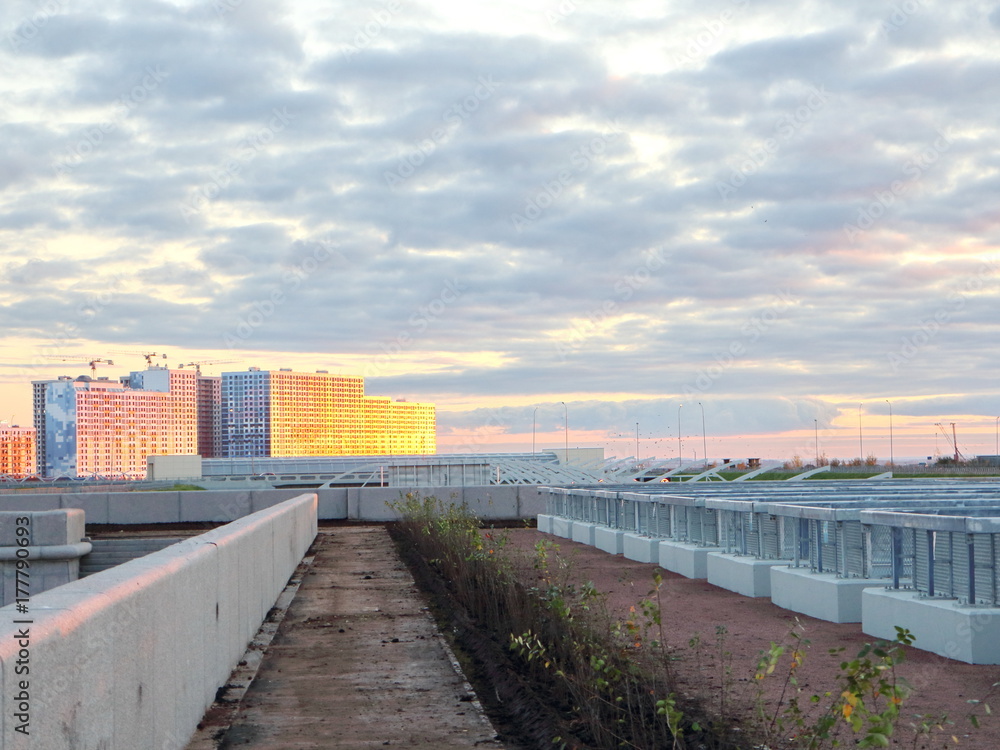 embankments, canals, urban blocks in the evening on the coast embankments, canals, urban blocks in the evening on the coast