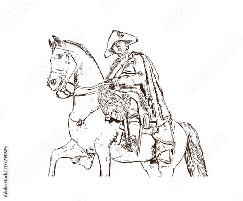 Hand drawn sketch of Berlin, Germany Museum King Statue in vector illustration.