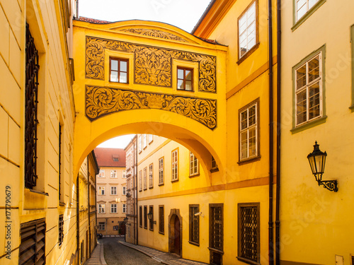 Old picturesque bridge in Thunovska Street, Lesser Town, Prague, Czech Republic. photo