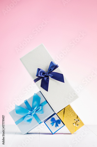 Gift box wrapped in recycled paper with ribbon bow