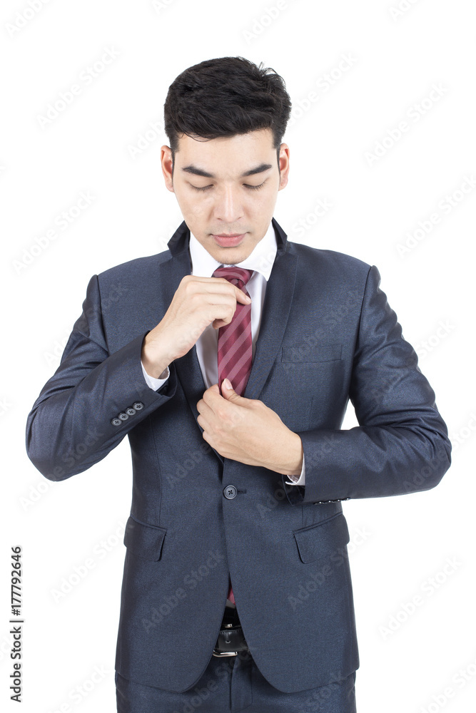 Asian Businessman standing on White Background prepare to work, Business Success Concept, isolated on white background. Asian Businessman standing on White Background prepare to work, Business Success Concept, isolated on white background.