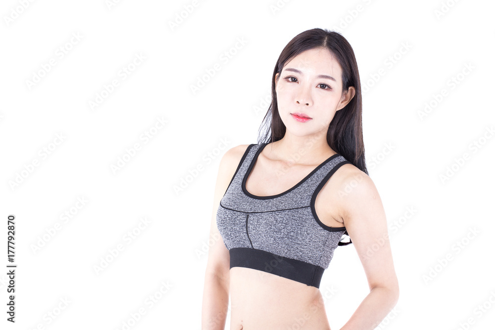 Portrait of Korean Woman posing on white backgrond, Woman prepare to exercise, Woman with Healthy Concept. Portrait of Korean Woman posing on white backgrond, Woman prepare to exercise, Woman with Healthy Concept.