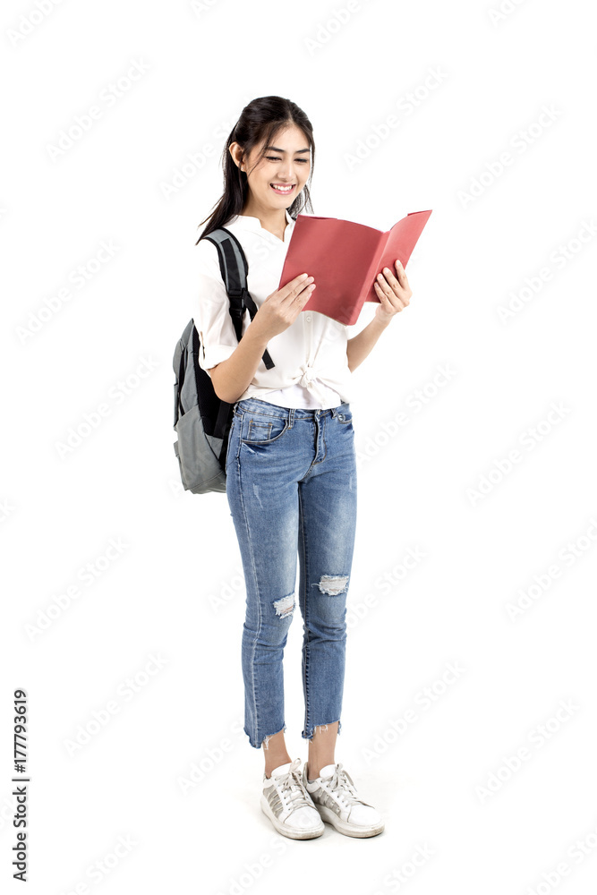 Portrait of Beautiful Young Asian Woman student holding book with attractive smiling isolated on white, Woman with Education Concept. Portrait of Beautiful Young Asian Woman student holding book with attractive smiling isolated on white, Woman with Education Concept.