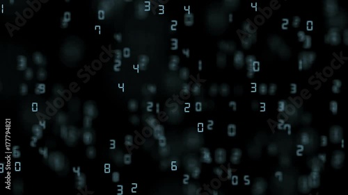 blue numbers fly in space. depth of field. Business background.seamless loop.