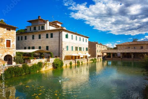 Old thermal baths in the medieval village Bagno Vignoni  Tuscany  Italy
