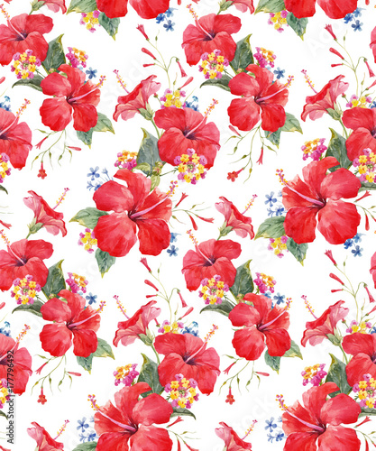 Fototapeta Naklejka Na Ścianę i Meble -  Watercolor tropical floral vector pattern