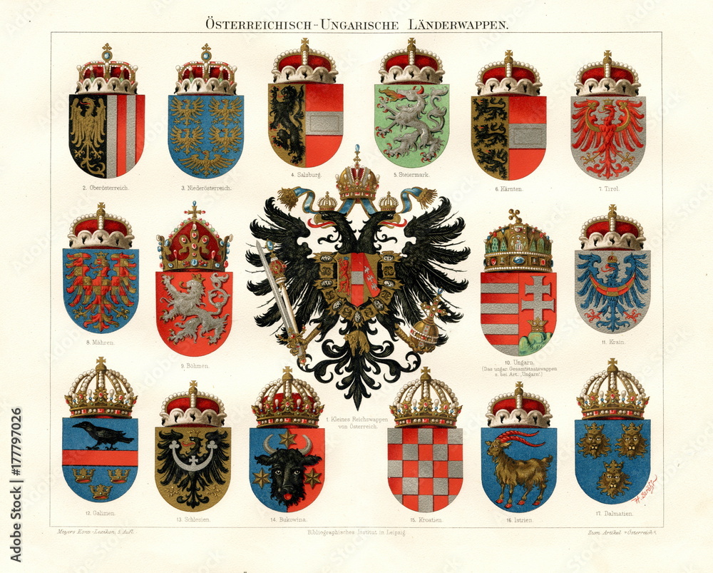 Coats of arms of the Austro-Hungarian lands (from Meyers Lexikon, 1896, 13/298/299)
