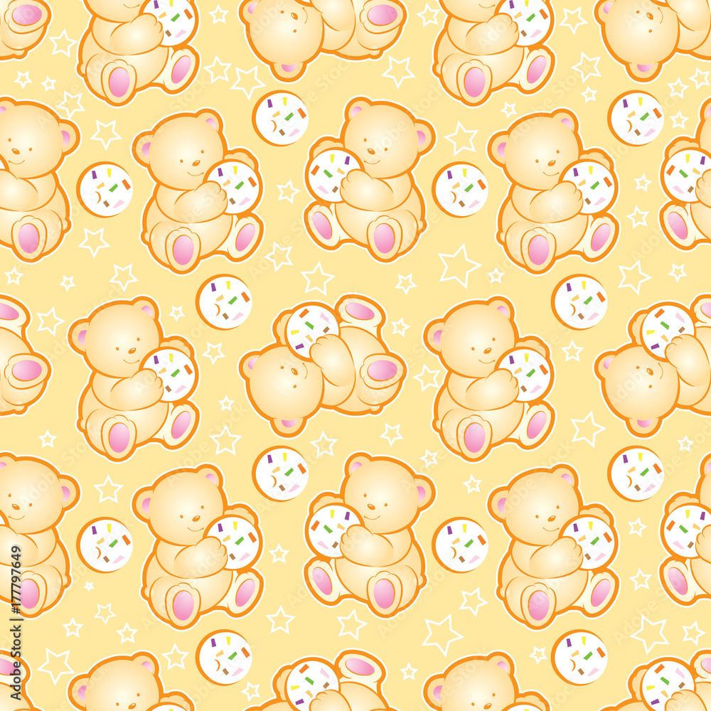 Yellow baby-bears and stars pattern.