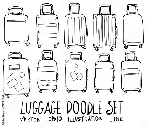 Set of Luggage illustration Hand drawn doodle Sketch line vector eps10