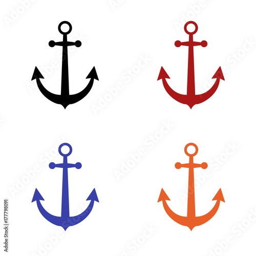 editable icon of anchor in colors black red blue and orange isolated for applications and web pages