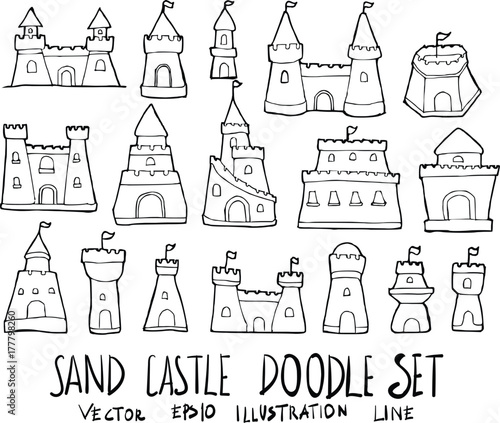 Set of Sand Castle illustration Hand drawn doodle Sketch line vector eps10