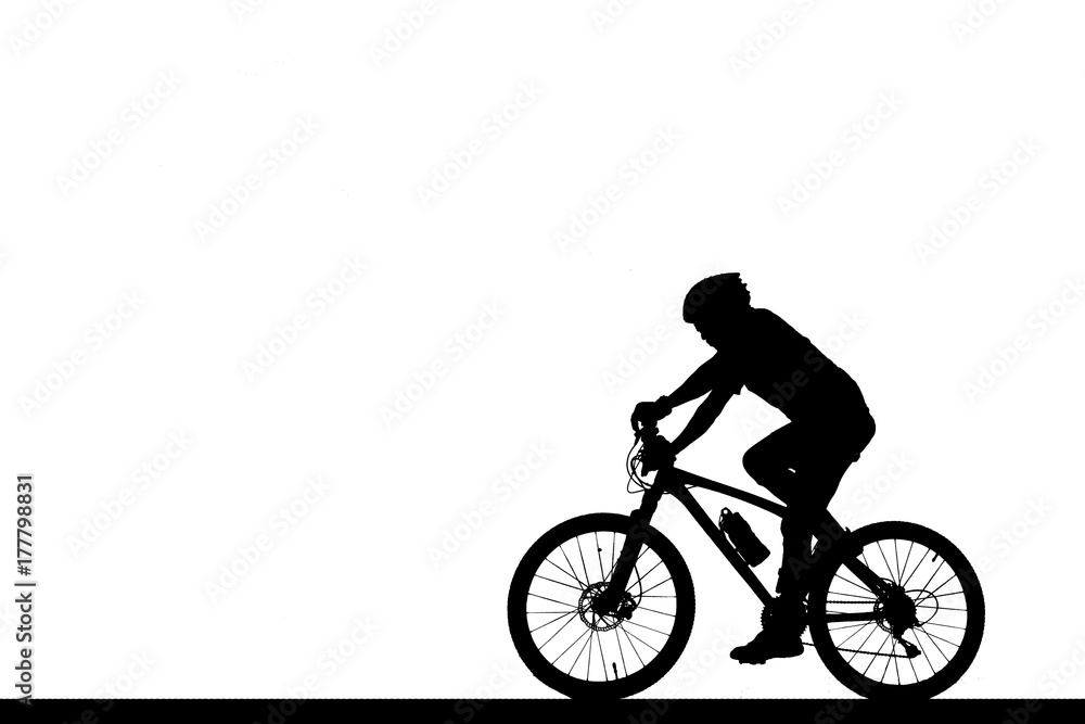 Naklejka premium Silhouette man and bike relaxing on white background