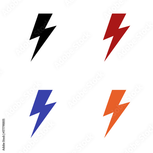 editable icon of lightning in colors black red blue and orange isolated for applications and web pages