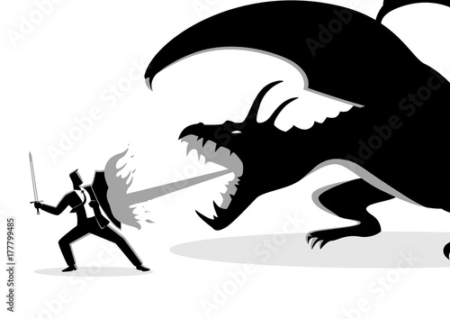 Businessman fighting a dragon