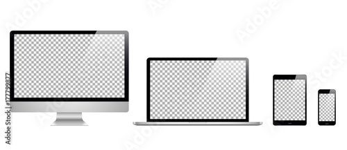 Realistic set computer, laptop, tablet, phone on a white background.