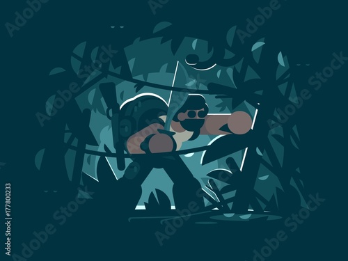 Traveler in jungle