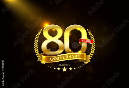 80 Years Anniversary with laurel wreath Golden Ribbon