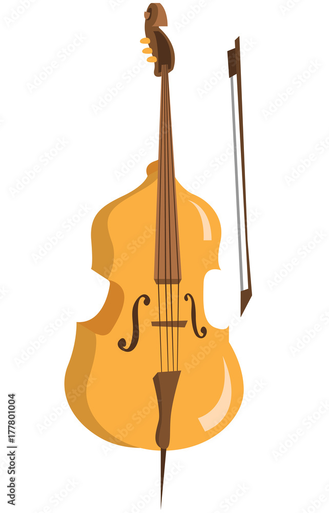 Wooden cello with bow vector flat design illustration isolated on white background