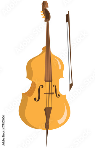 Wooden cello with bow vector flat design illustration isolated on white background