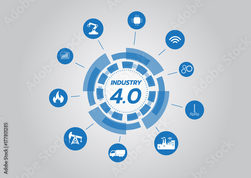 Icon of industry 4.0 concept ,Internet of things network,smart factory solution,Manufacturing technology,automation robot with gray background 