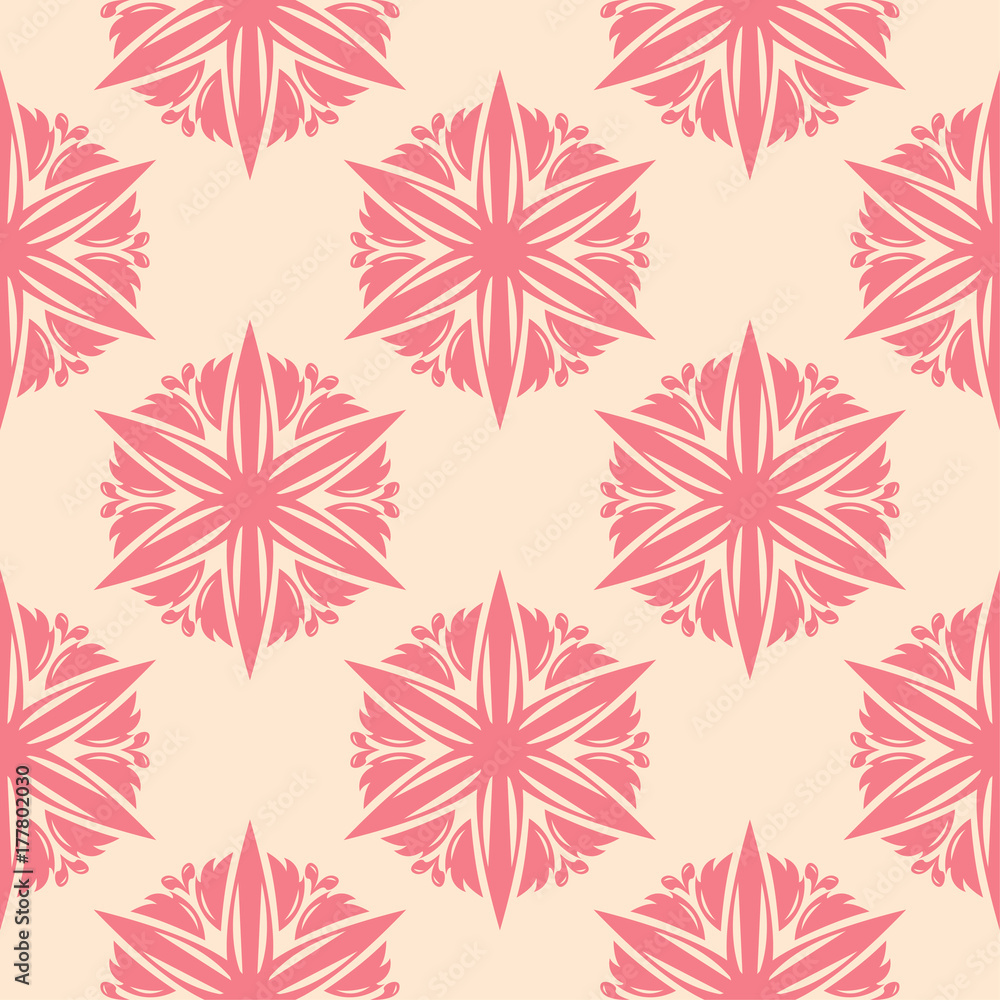 Red floral seamless pattern on beige background Red floral seamless pattern on beige background