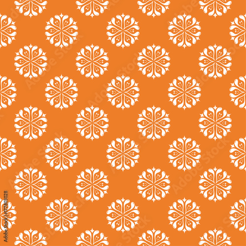 White floral seamless pattern on orange background