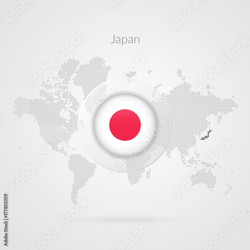 Vector World Map infographic symbol. Japanese flag icon. International global sign. Japan template for business, marketing project, web design, presentation, media. Dotted illustration
