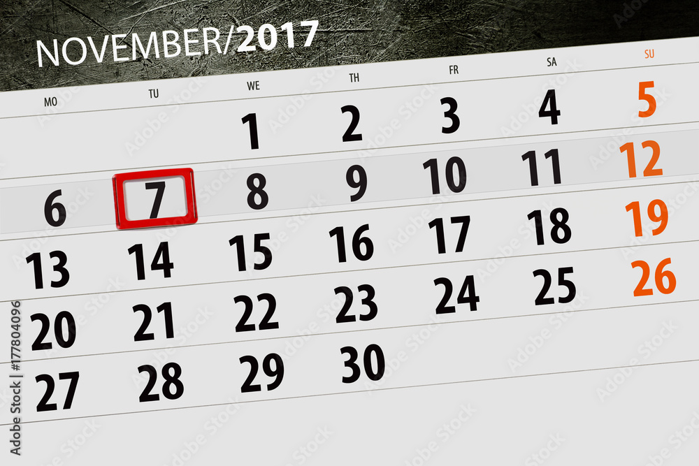 Fototapeta premium November 7 calendar