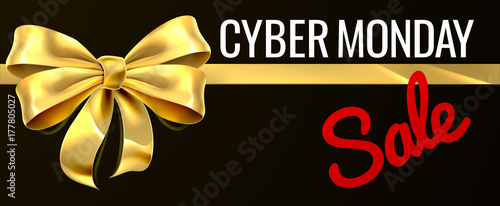 Cyber Monday Sale Gold Gift Bow Ribbon Design