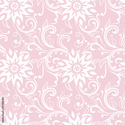Floral ornaments. Pale pink seamless pattern