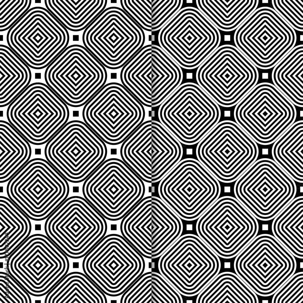 Black and white geometric ornaments. Set of seamless patterns Black and white geometric ornaments. Set of seamless patterns