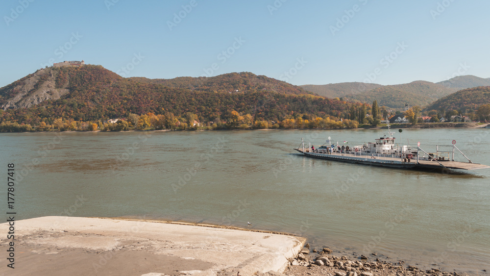 autumn landscape in Nagymaros in Hungary, Danube sight in october