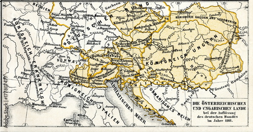 Quadro em tela History of Austro-Hungarian Empire - Austrian and Hungarian lands in 1866, after