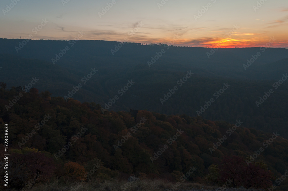 autumn sunset in Pilis mountains, Hungary, Preacher chair