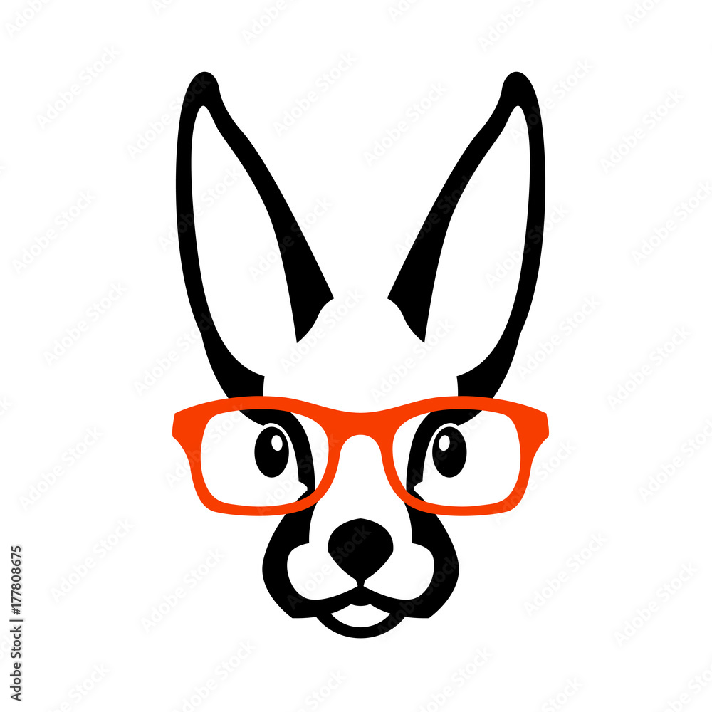 rabbit face head in glasses vector illustration flat Stock Vector