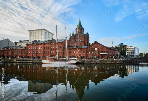 A seaside view to the Uspenski Cathedral in Helsinki Finland.