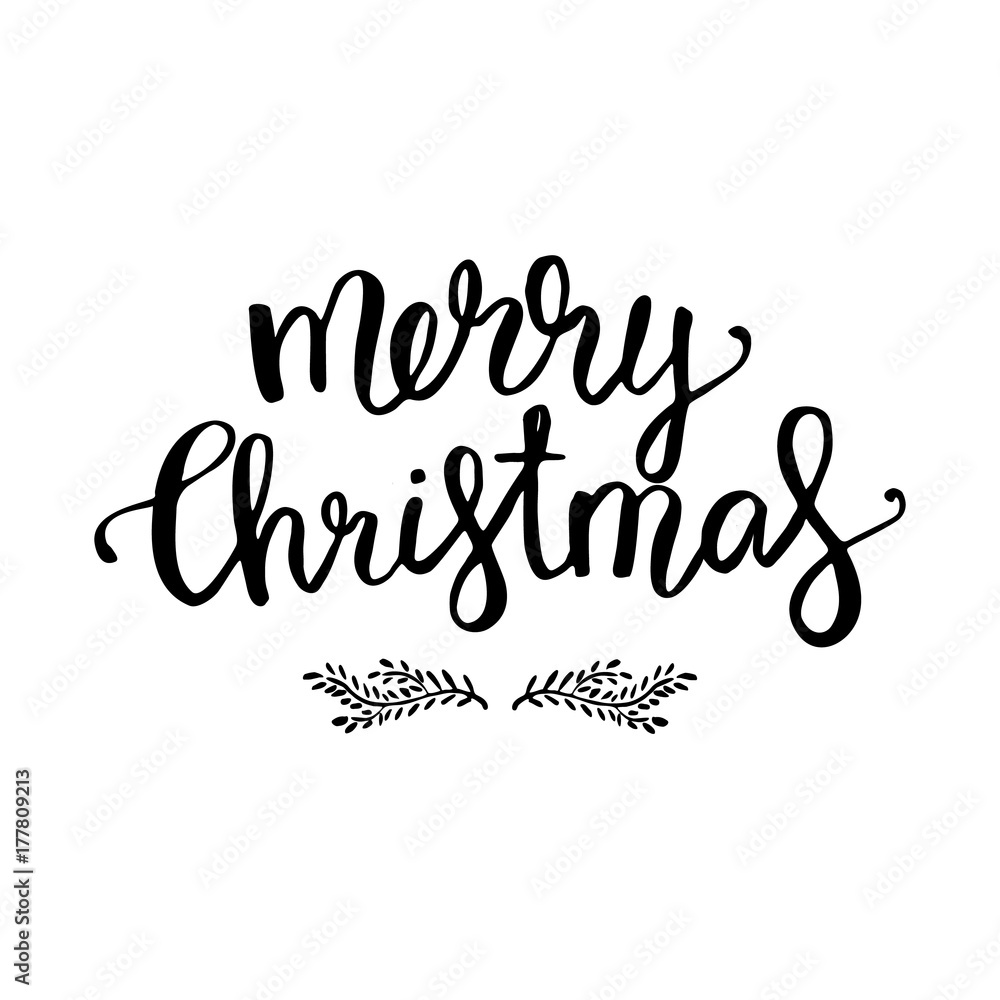 Merry Christmas text. Calligraphic Lettering. New year and Xmas Holidays design. Vector illustration