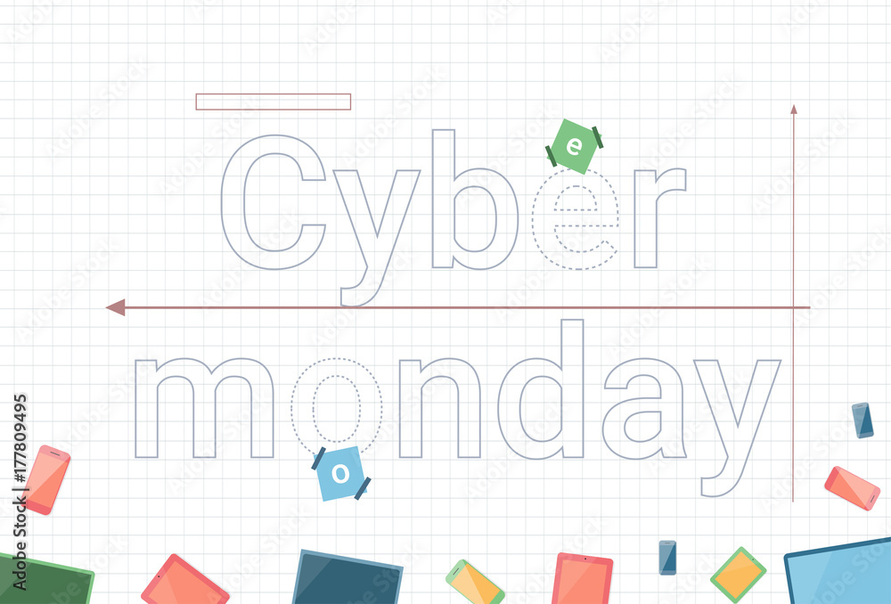 Cyber Monday Sale Banner With Modern Technology Gadgets Online Shopping Discount Poster Design Flat Vector Illustration