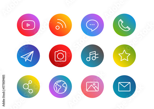 Trendy app linear icons vector set on gradient backgrounds