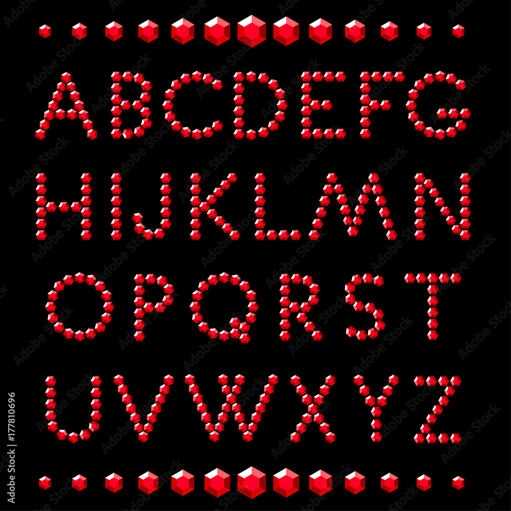 Alphabet of red crystals. Glamour. Alphabet of red crystals. Glamour.