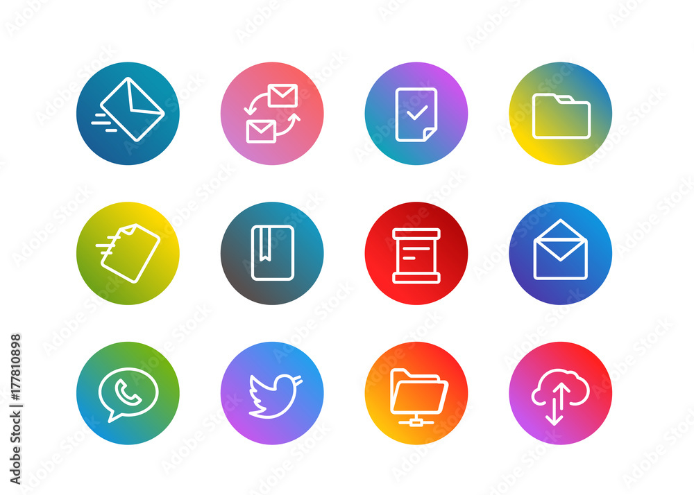 Trendy app linear icons vector set on gradient backgrounds Trendy app linear icons vector set on gradient backgrounds