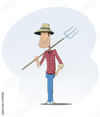 Funny cartoon farmer character.