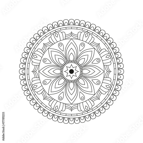 Flower Mandala. Vintage decorative elements. Oriental pattern, vector illustration. Islam, Arabic, Indian, moroccan,spain, turkish, pakistan, chinese, mystic, ottoman motifs. Coloring book page