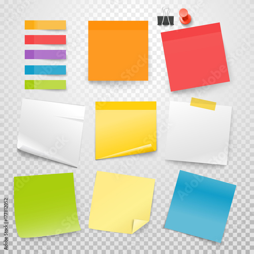 Different color paper stickers vector collection. Advertising mockup isolated on