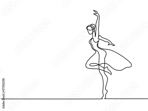 Continuous Line Art Drawing. Ballet Dancer ballerina. Vector Illustration