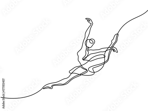 Continuous Line Art Drawing. Ballet Dancer ballerina jumping. Vector Illustration