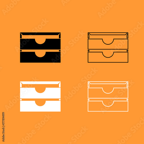 Two stationary paper tray black and white set icon .