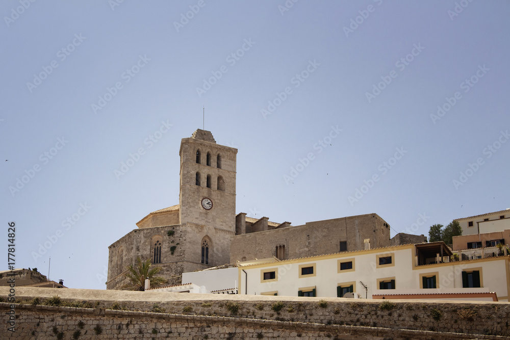 Bottom view of Catedral de Santa Maria in Ibiza.